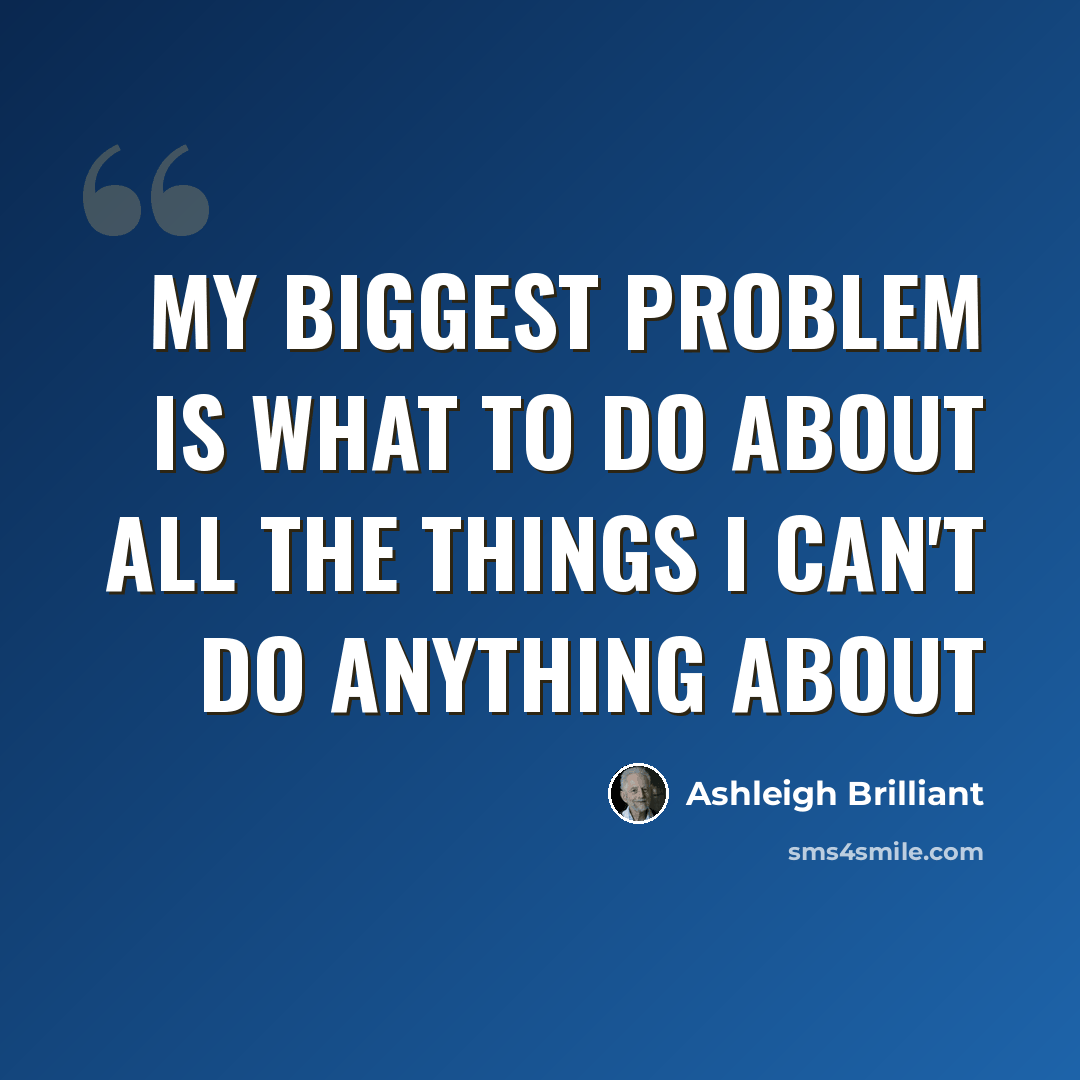 “My biggest problem is what to do about all the things I can't do anything about” quote by Ashleigh Brilliant