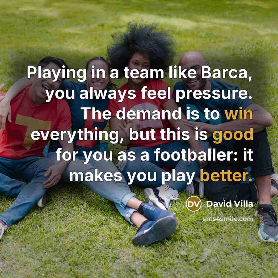 “Playing in a team like Barca, you always feel pressure. The demand is to win everything, but this is good for you as a footballer: it makes you play better.” quote by David Villa