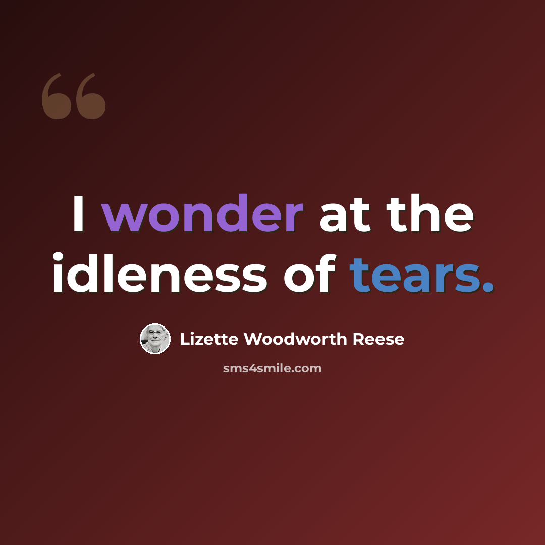 “I wonder at the idleness of tears.” quote by Lizette Woodworth Reese