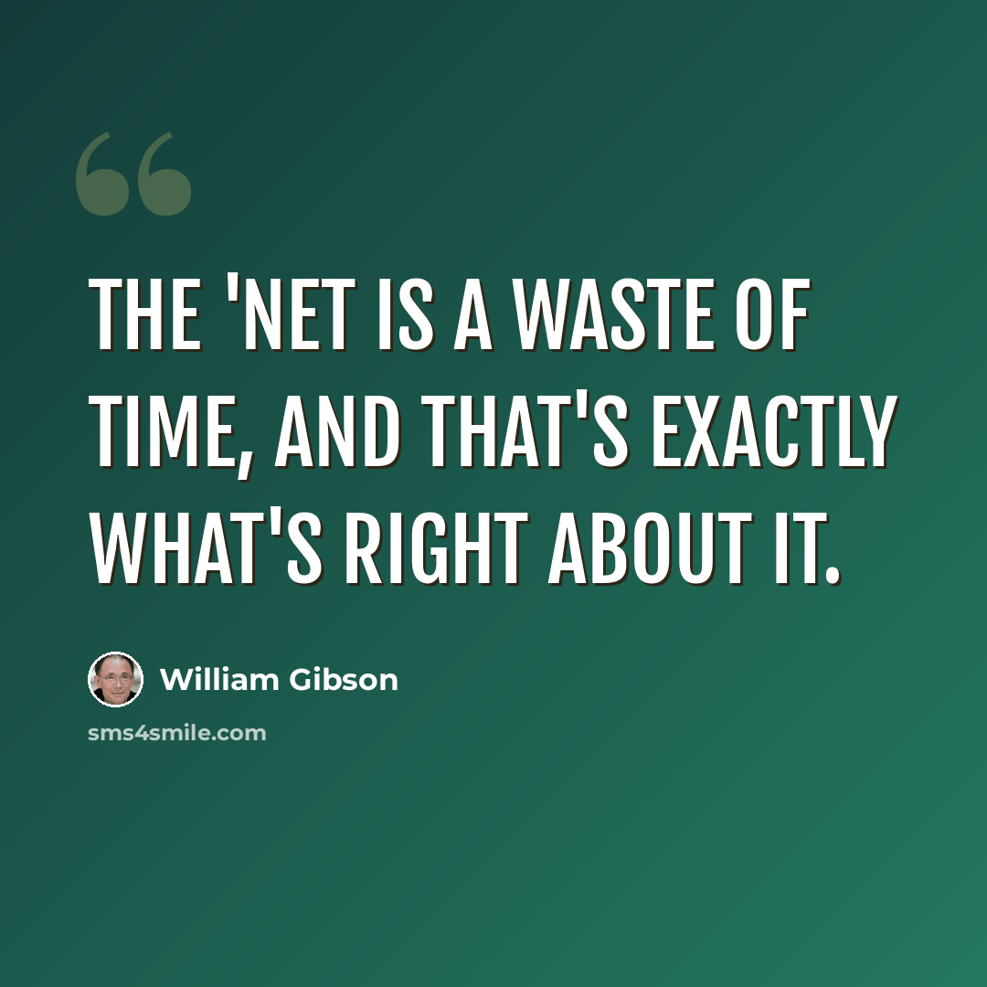“The 'Net is a waste of time, and that's exactly what's right about it.” quote by William Gibson