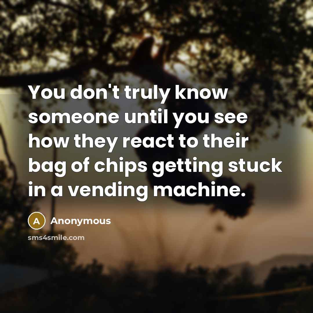 “You don't truly know someone until you see how they react to their bag of chips getting stuck in a vending machine.” quote by Anonymous