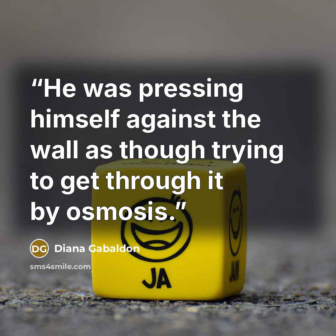 “He was pressing himself against the wall as though trying to get through it by osmosis.” quote by Diana Gabaldon