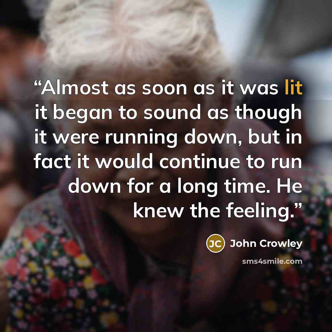 “Almost as soon as it was lit it began to sound as though it were running down, but in fact it would continue to run down for a long time. He knew the feeling.” quote by John Crowley