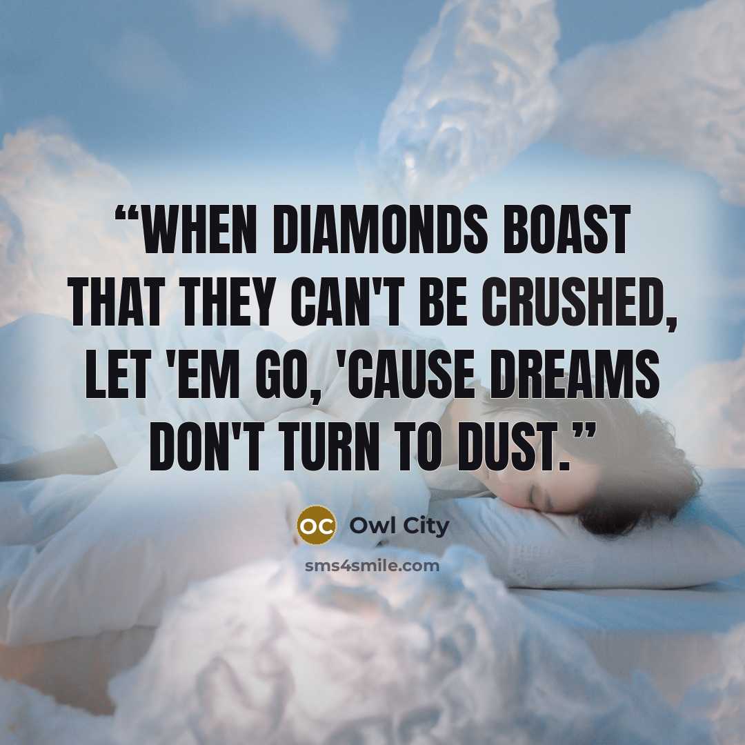 “When diamonds boast that they can't be crushed, let 'em go, 'cause dreams don't turn to dust.” quote by Owl City