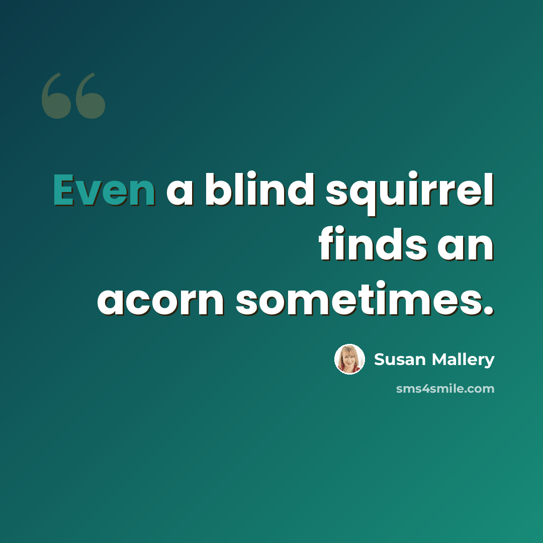 “Even a blind squirrel finds an acorn sometimes.” quote by Susan Mallery