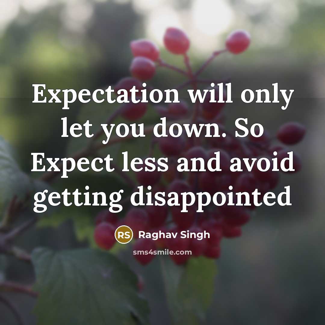 “Expectation will only let you down. So Expect less and avoid getting disappointed” quote by Raghav Singh