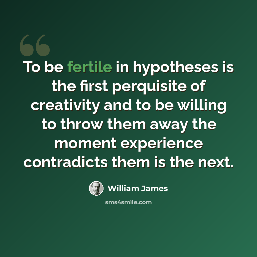 “To be fertile in hypotheses is the first perquisite of creativity and to be willing to throw them away the moment experience contradicts them is the next.” quote by William James
