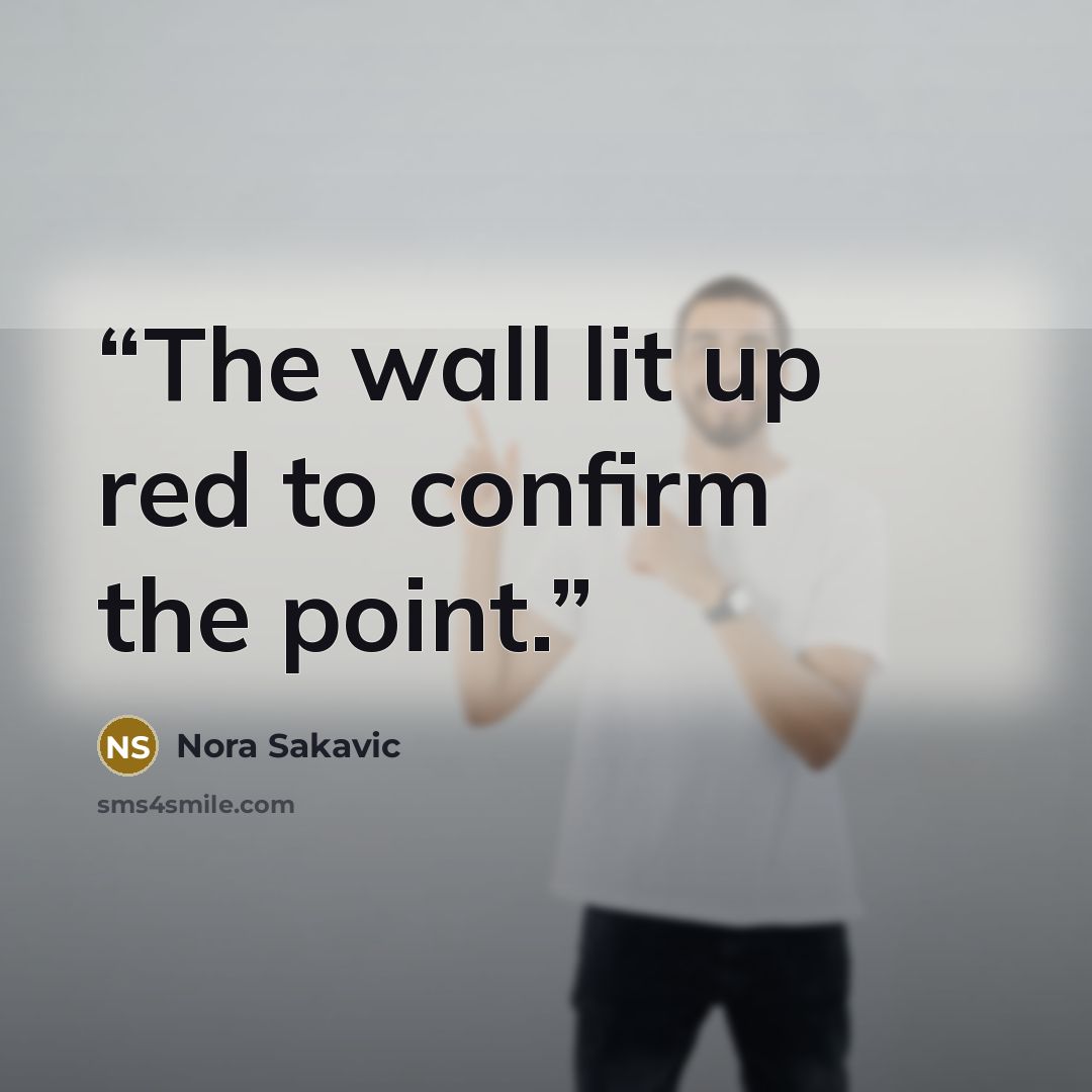 “The wall lit up red to confirm the point.” quote by Nora Sakavic