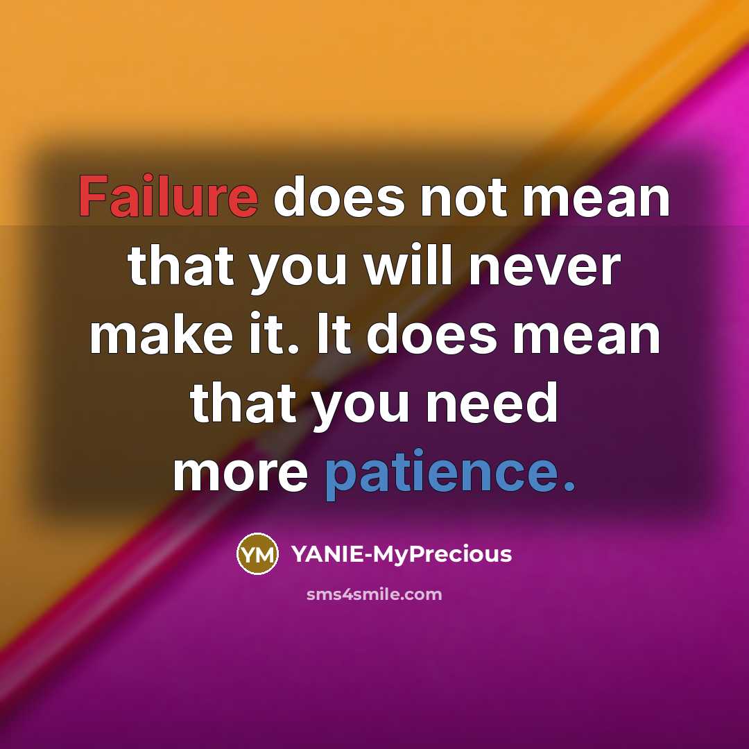 “Failure does not mean that you will never make it. It does mean that you need more patience.” quote by YANIE-MyPrecious