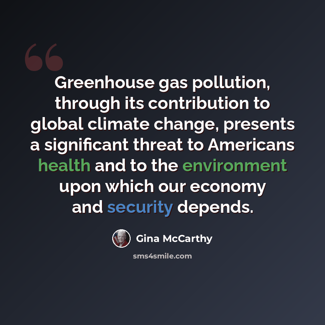 “Greenhouse gas pollution, through its contribution to global climate change, presents a significant threat to Americans health and to the environment upon which our economy and security depends.” quote by Gina McCarthy