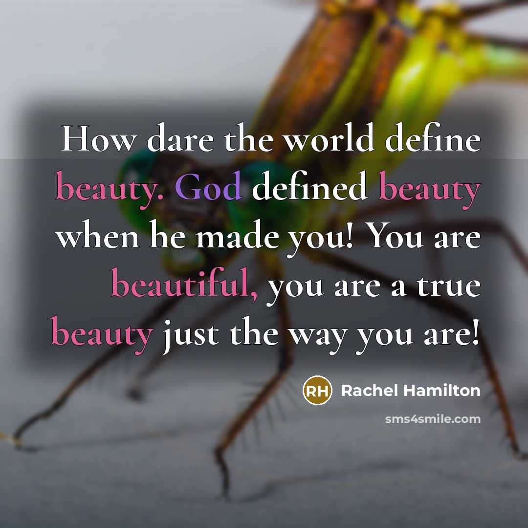 “How dare the world define beauty. God defined beauty when he made you! You are beautiful, you are a true beauty just the way you are!” quote by Rachel Hamilton