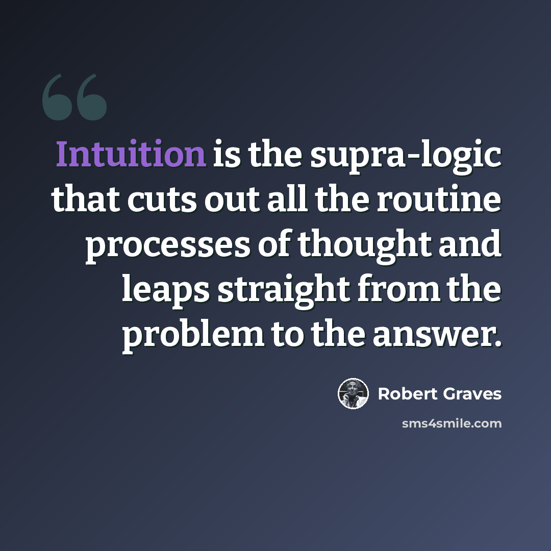 “Intuition is the supra-logic that cuts out all the routine processes of thought and leaps straight from the problem to the answer.” quote by Robert Graves