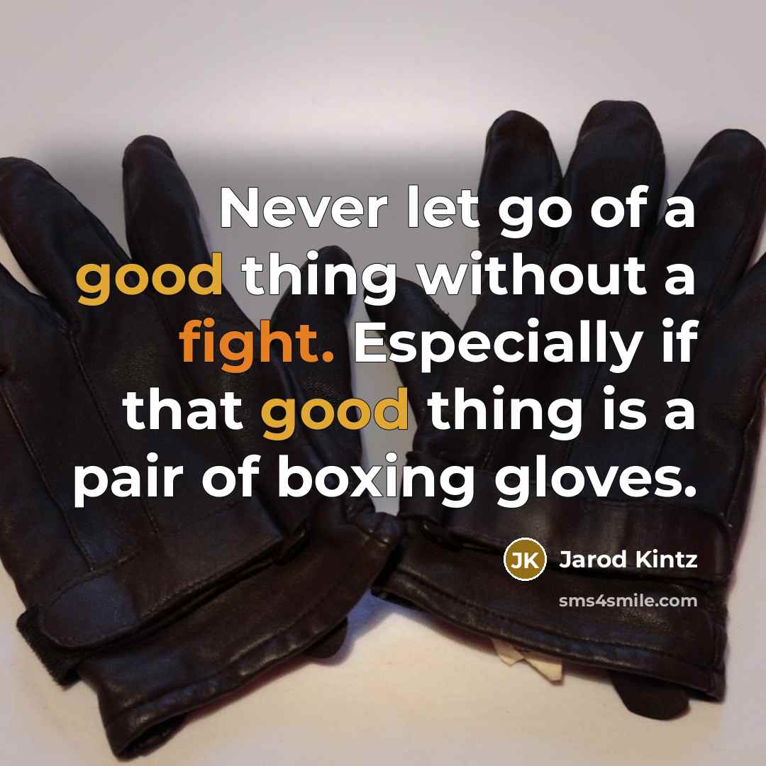 “Never let go of a good thing without a fight. Especially if that good thing is a pair of boxing gloves.” quote by Jarod Kintz