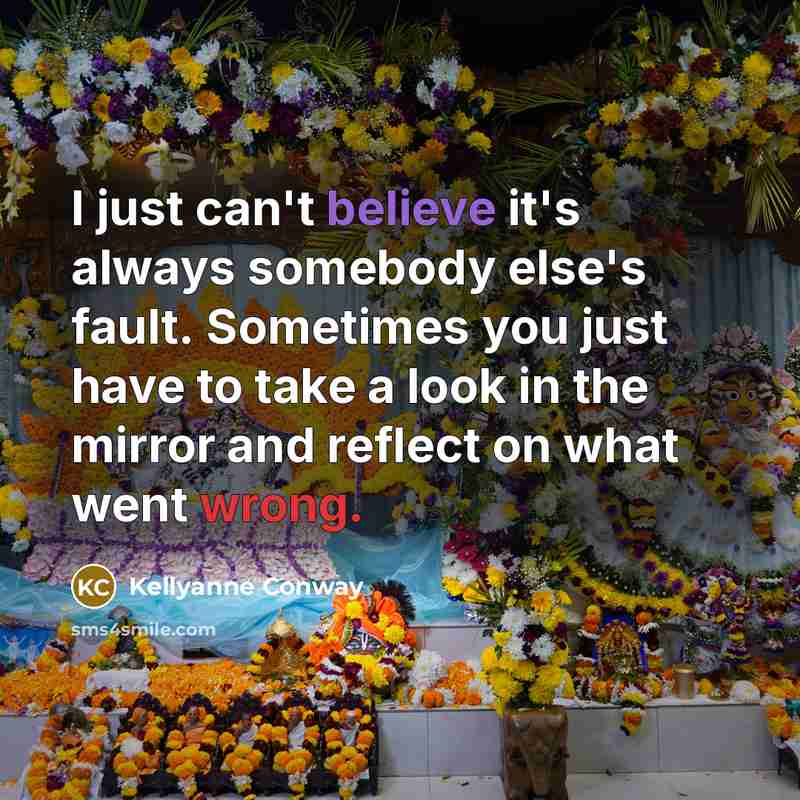 “I just can't believe it's always somebody else's fault. Sometimes you just have to take a look in the mirror and reflect on what went wrong.” quote by Kellyanne Conway