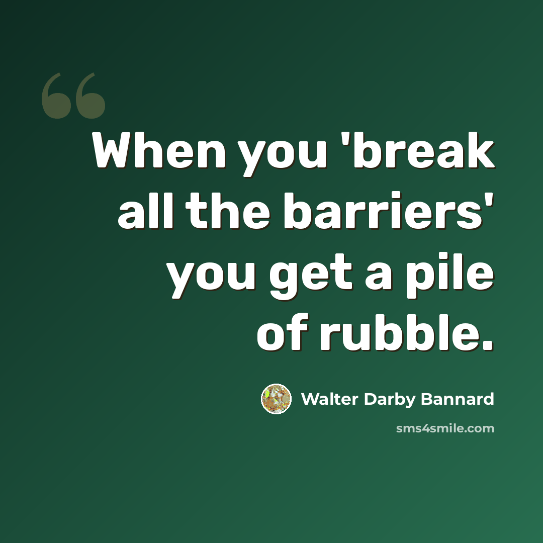 “When you 'break all the barriers' you get a pile of rubble.” quote by Walter Darby Bannard
