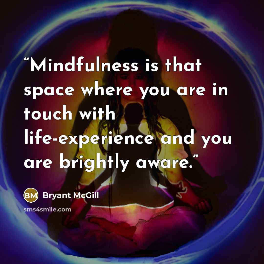 “Mindfulness is that space where you are in touch with life-experience and you are brightly aware.” quote by Bryant McGill