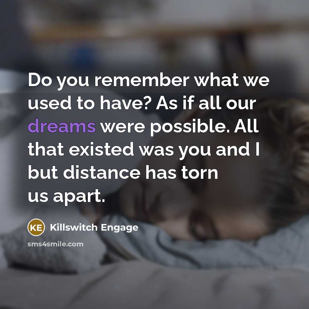 “Do you remember what we used to have? As if all our dreams were possible. All that existed was you and I but distance has torn us apart.” quote by Killswitch Engage