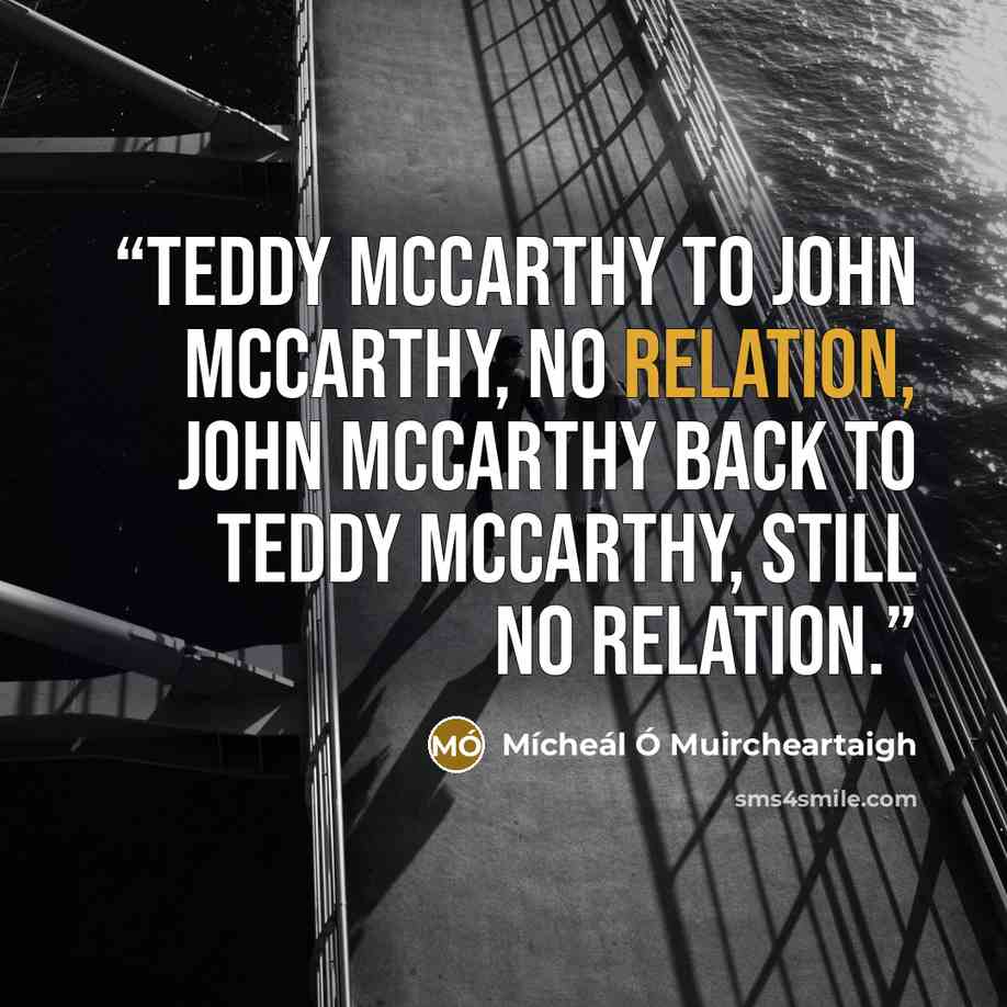 “Teddy McCarthy to John McCarthy, no relation, John McCarthy back to Teddy McCarthy, still no relation.” quote by Mícheál Ó Muircheartaigh