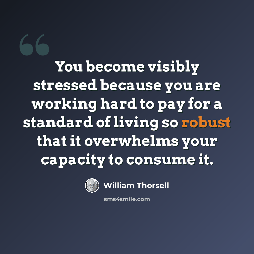 “You become visibly stressed because you are working hard to pay for a standard of living so robust that it overwhelms your capacity to consume it.” quote by William Thorsell