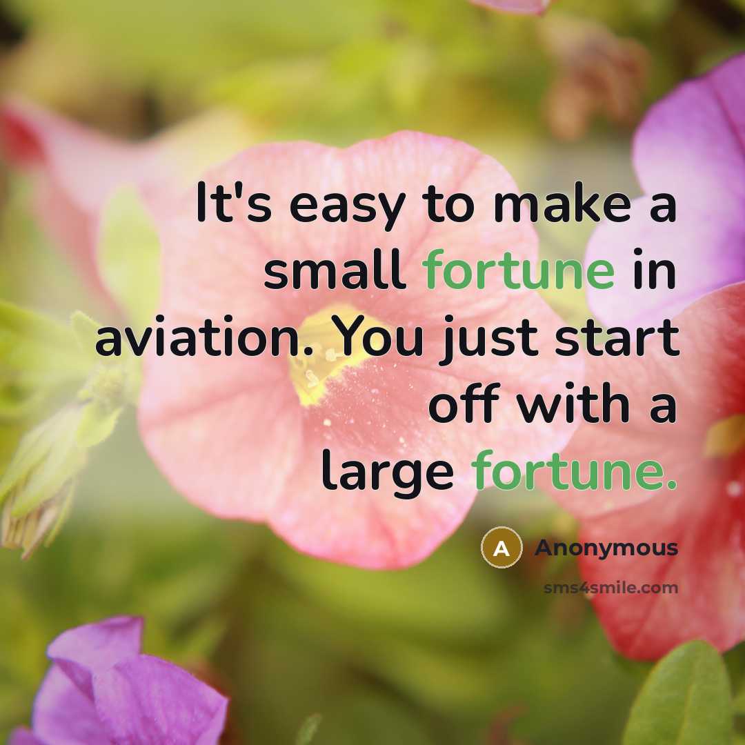“It's easy to make a small fortune in aviation. You just start off with a large fortune.” quote by Anonymous