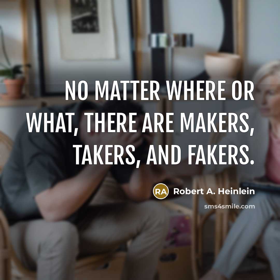 “No matter where or what, there are makers, takers, and fakers.” quote by Robert A. Heinlein