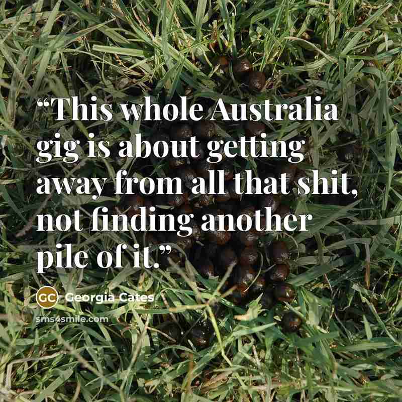 “This whole Australia gig is about getting away from all that shit, not finding another pile of it.” quote by Georgia Cates