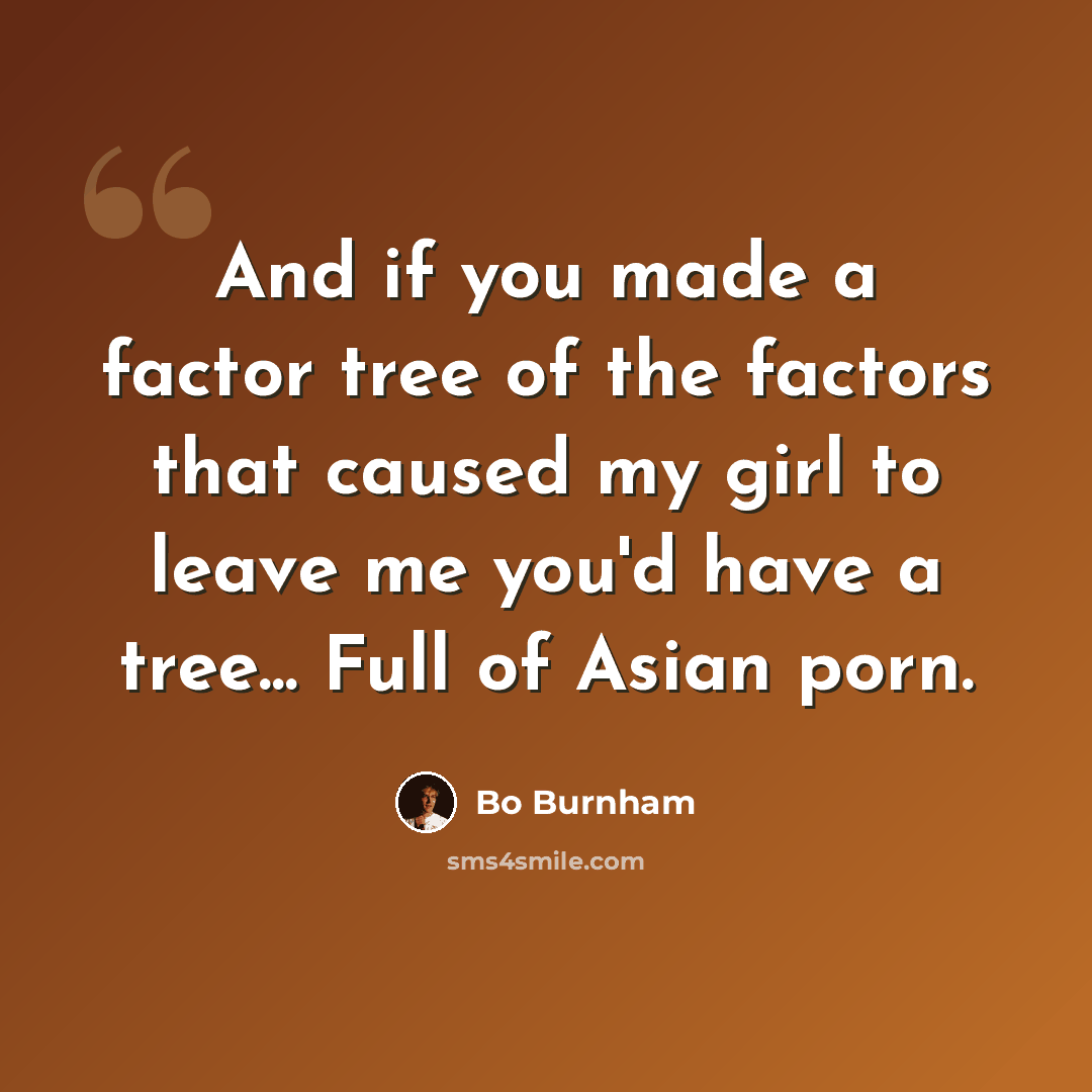 “And if you made a factor tree of the factors that caused my girl to leave me you'd have a tree... Full of Asian porn.” quote by Bo Burnham