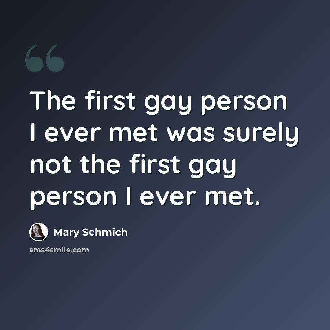 “The first gay person I ever met was surely not the first gay person I ever met.” quote by Mary Schmich