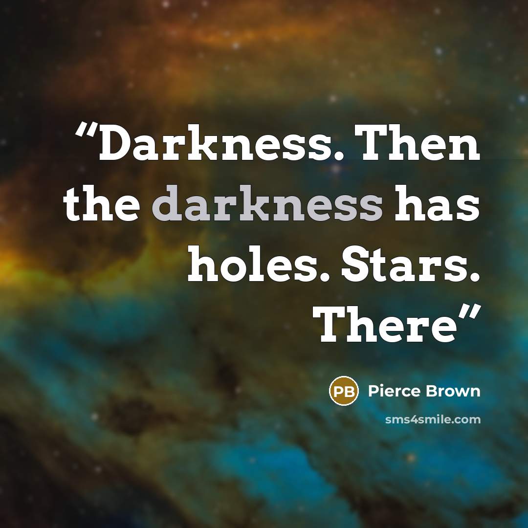 “Darkness. Then the darkness has holes. Stars. There” quote by Pierce Brown
