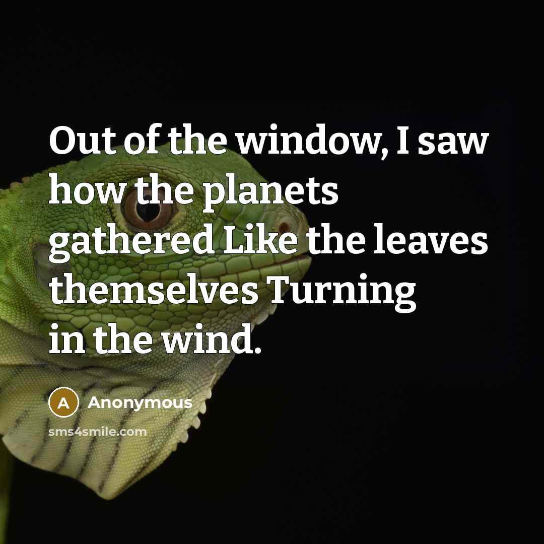 “Out of the window, I saw how the planets gathered Like the leaves themselves Turning in the wind.” quote by Anonymous