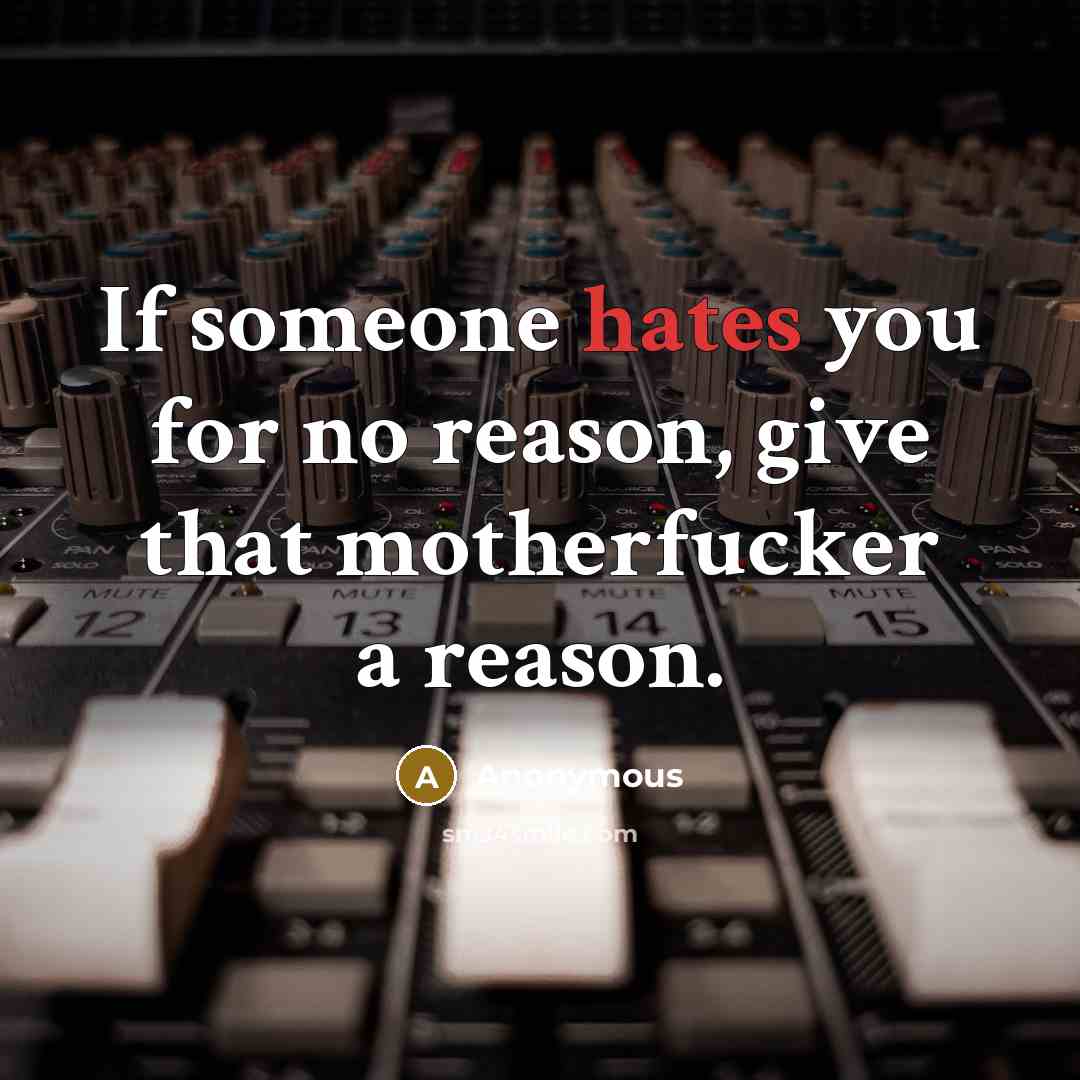 “If someone hates you for no reason, give that motherfucker a reason.” quote by Anonymous