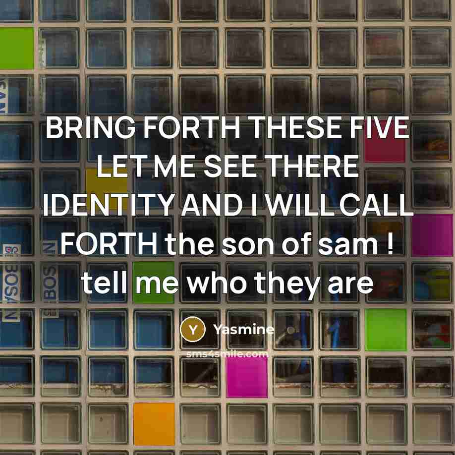“BRING FORTH THESE FIVE LET ME SEE THERE IDENTITY AND I WILL CALL FORTH the son of sam ! tell me who they are” quote by Yasmine
