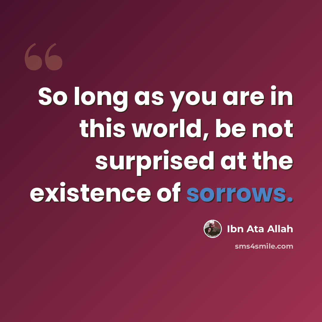 “So long as you are in this world, be not surprised at the existence of sorrows.” quote by Ibn Ata Allah