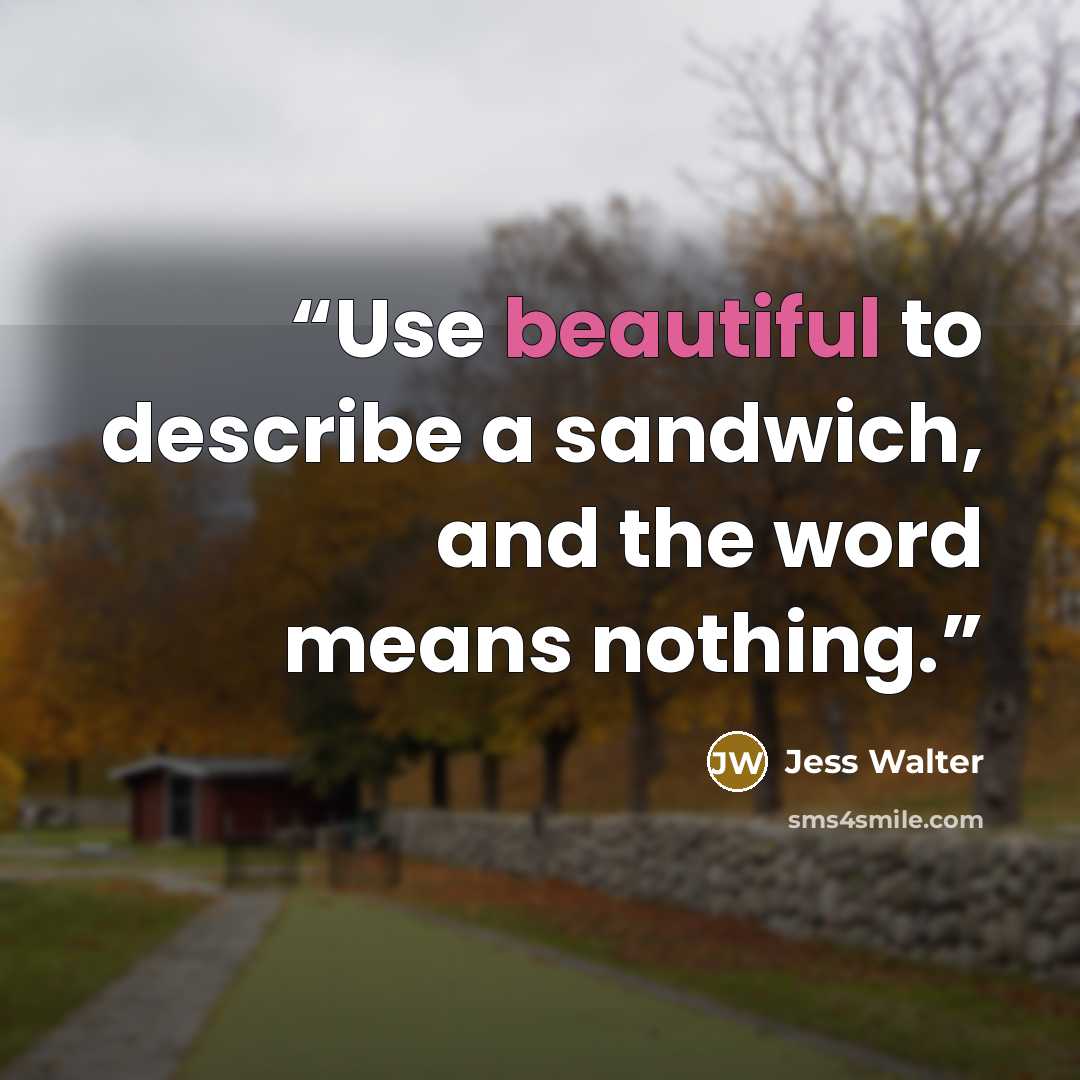 “Use beautiful to describe a sandwich, and the word means nothing.” quote by Jess Walter