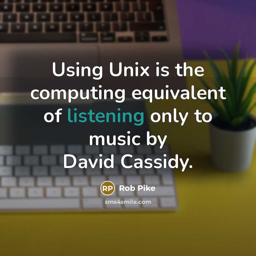 “Using Unix is the computing equivalent of listening only to music by David Cassidy.” quote by Rob Pike