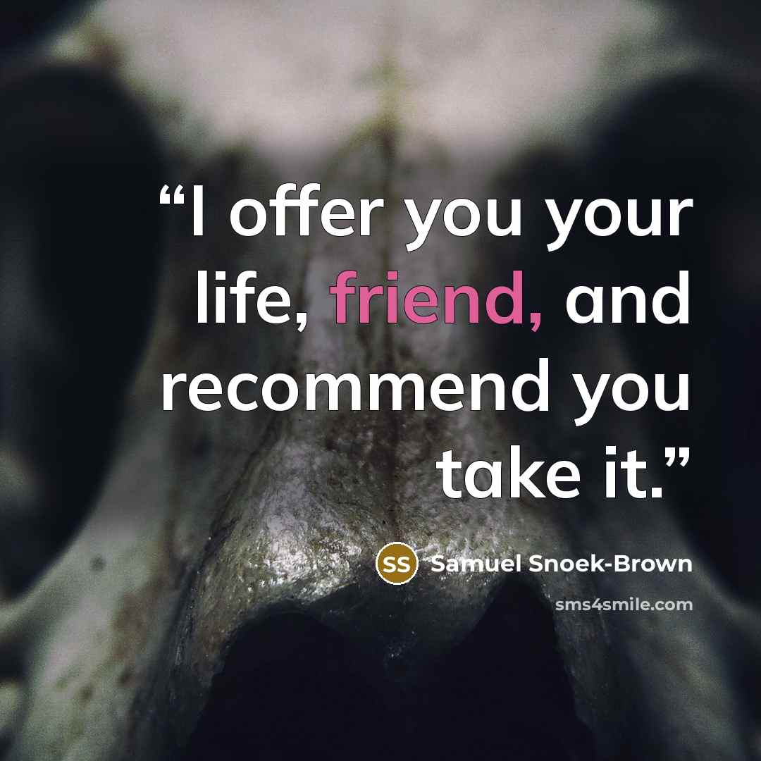 “I offer you your life, friend, and recommend you take it.” quote by Samuel Snoek-Brown