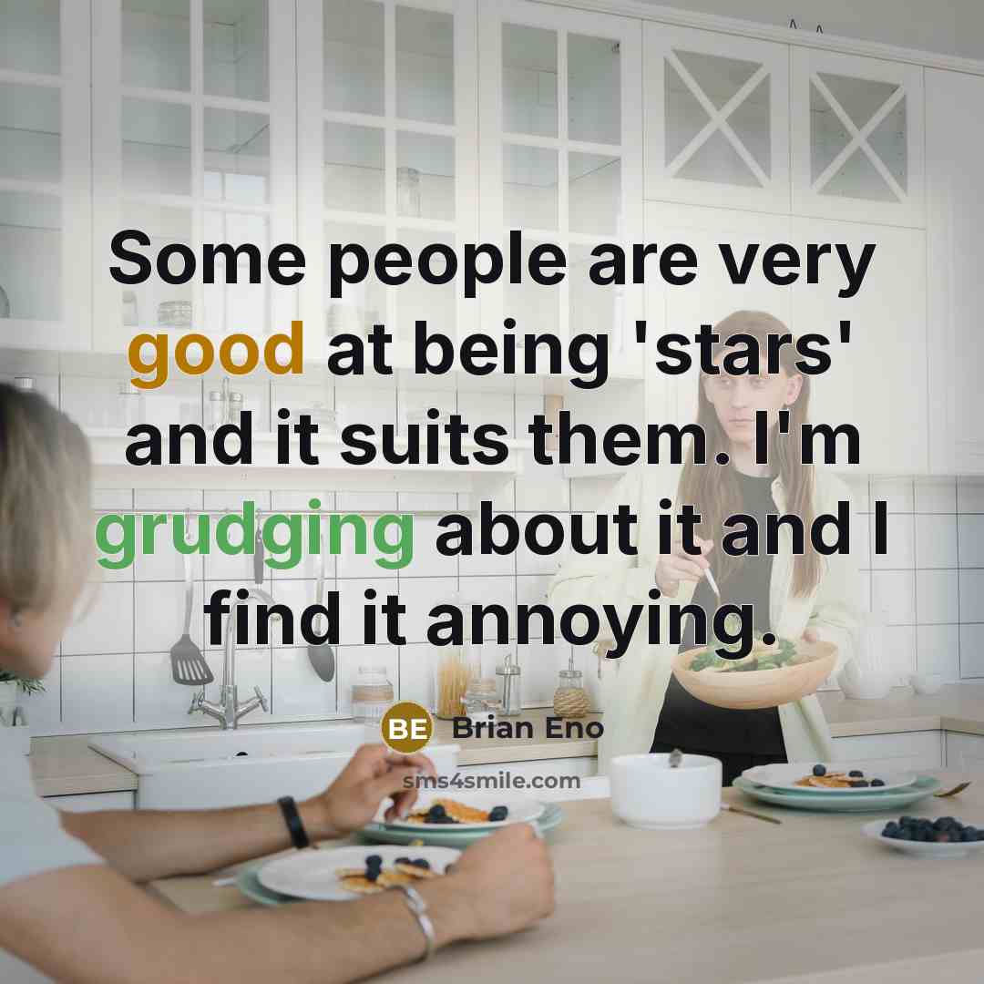 “Some people are very good at being 'stars' and it suits them. I'm grudging about it and I find it annoying.” quote by Brian Eno