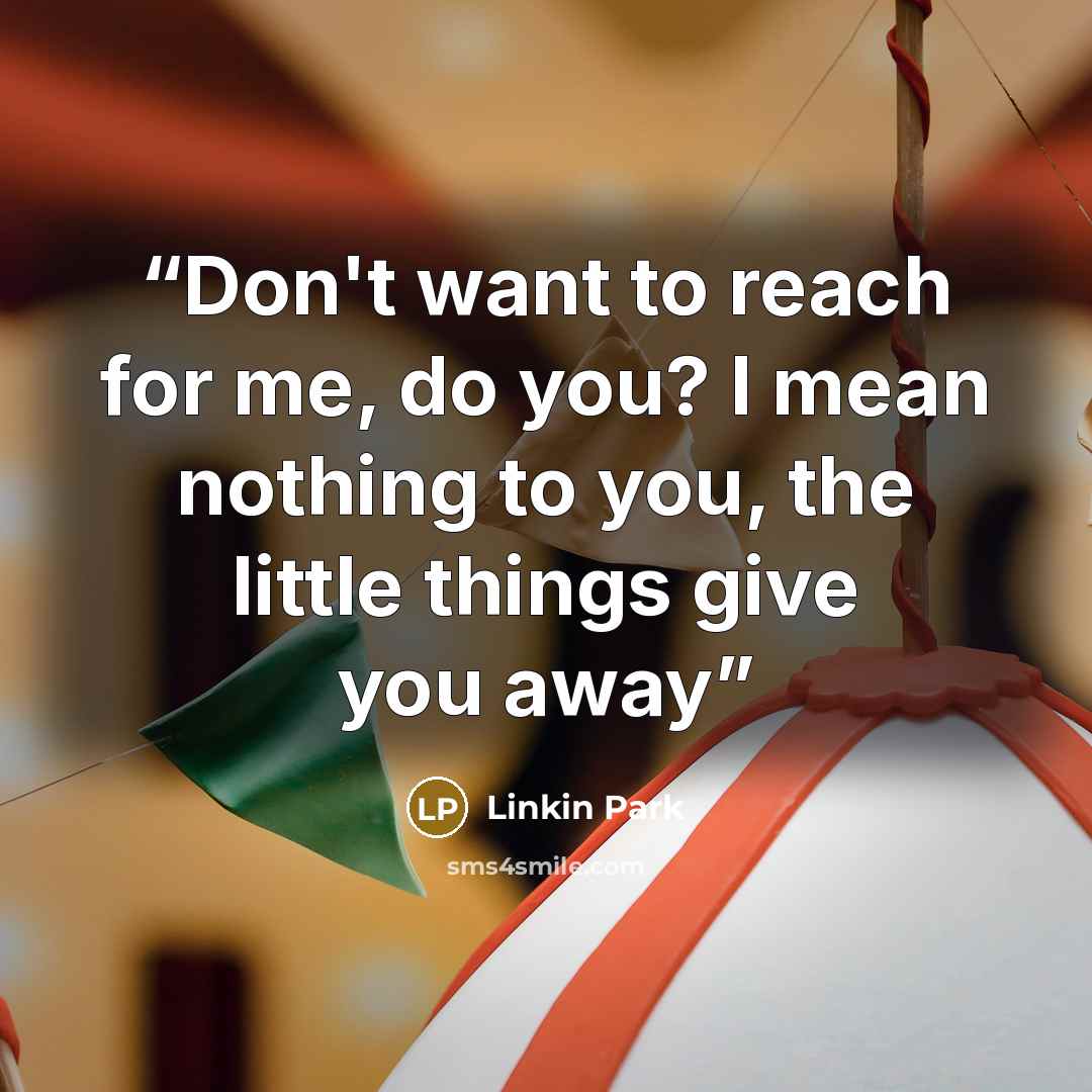 “Don't want to reach for me, do you? I mean nothing to you, the little things give you away” quote by Linkin Park
