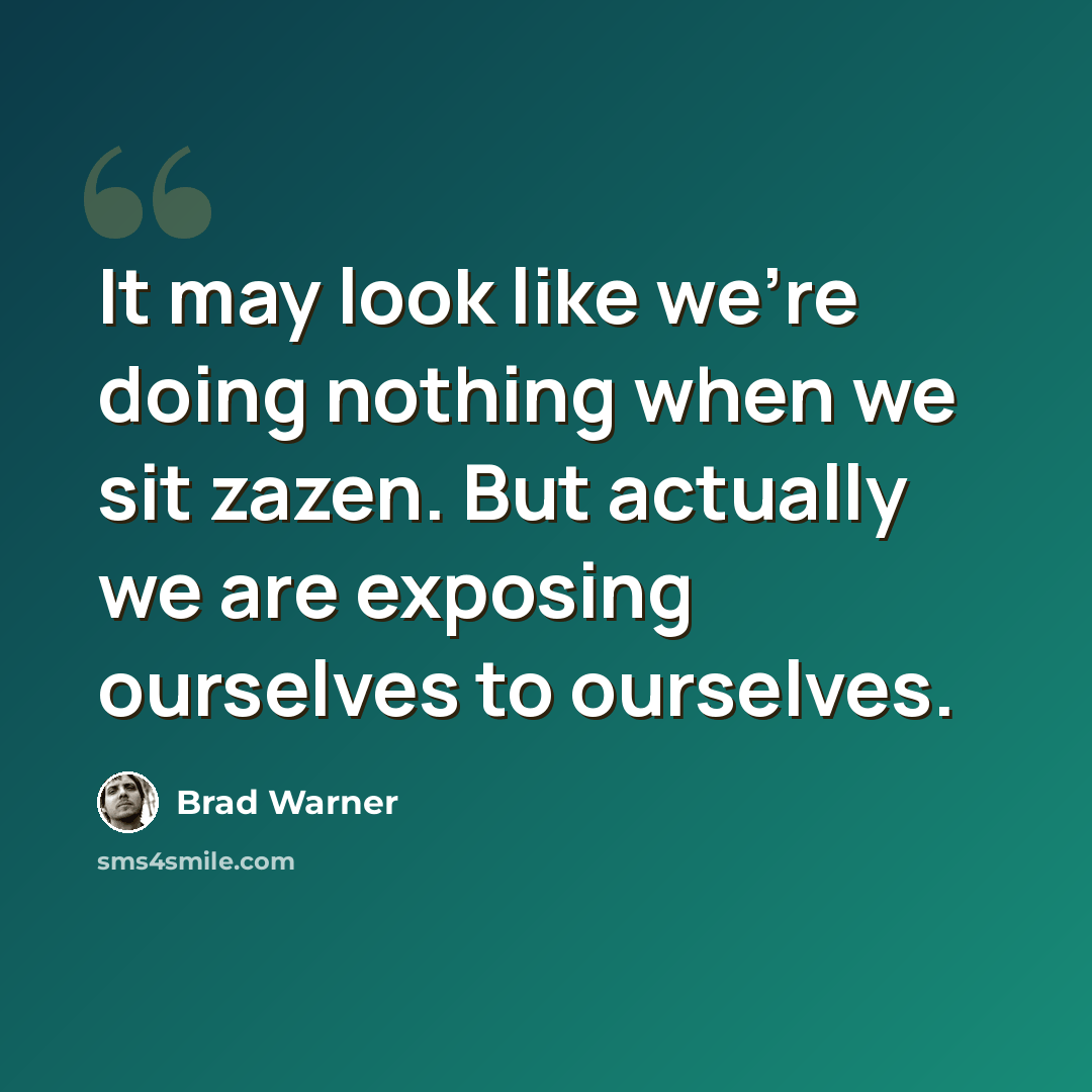 “It may look like we're doing nothing when we sit zazen. But actually we are exposing ourselves to ourselves.” quote by Brad Warner