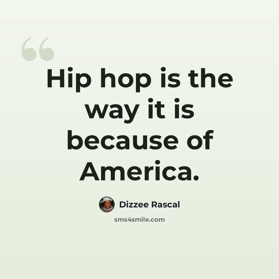 “Hip hop is the way it is because of America.” quote by Dizzee Rascal