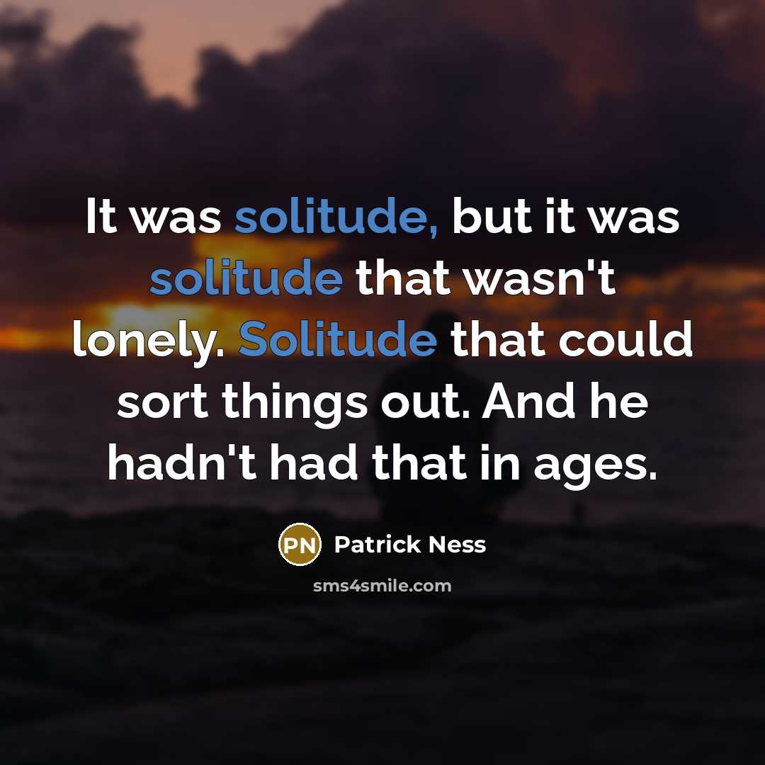 “It was solitude, but it was solitude that wasn't lonely. Solitude that could sort things out. And he hadn't had that in ages.” quote by Patrick Ness
