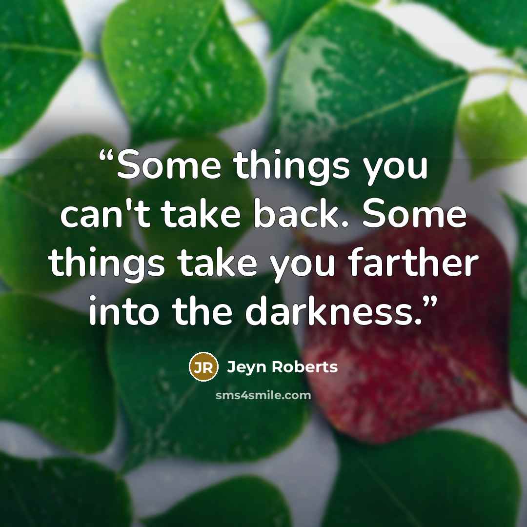 “Some things you can't take back. Some things take you farther into the darkness.” quote by Jeyn Roberts