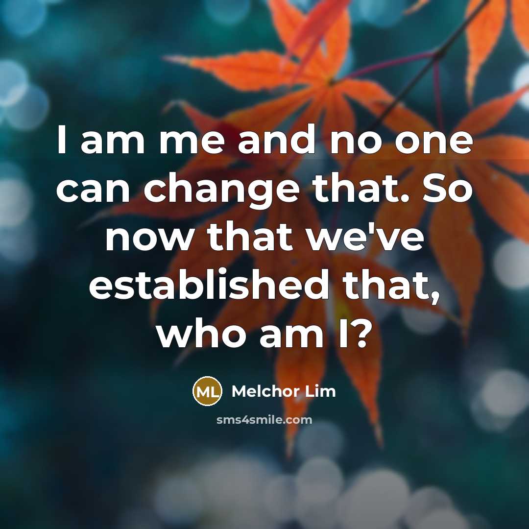 “I am me and no one can change that. So now that we've established that, who am I?” quote by Melchor Lim