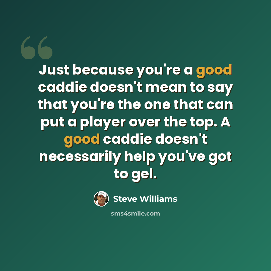 “Just because you're a good caddie doesn't mean to say that you're the one that can put a player over the top. A good caddie doesn't necessarily help you've got to gel.” quote by Steve Williams