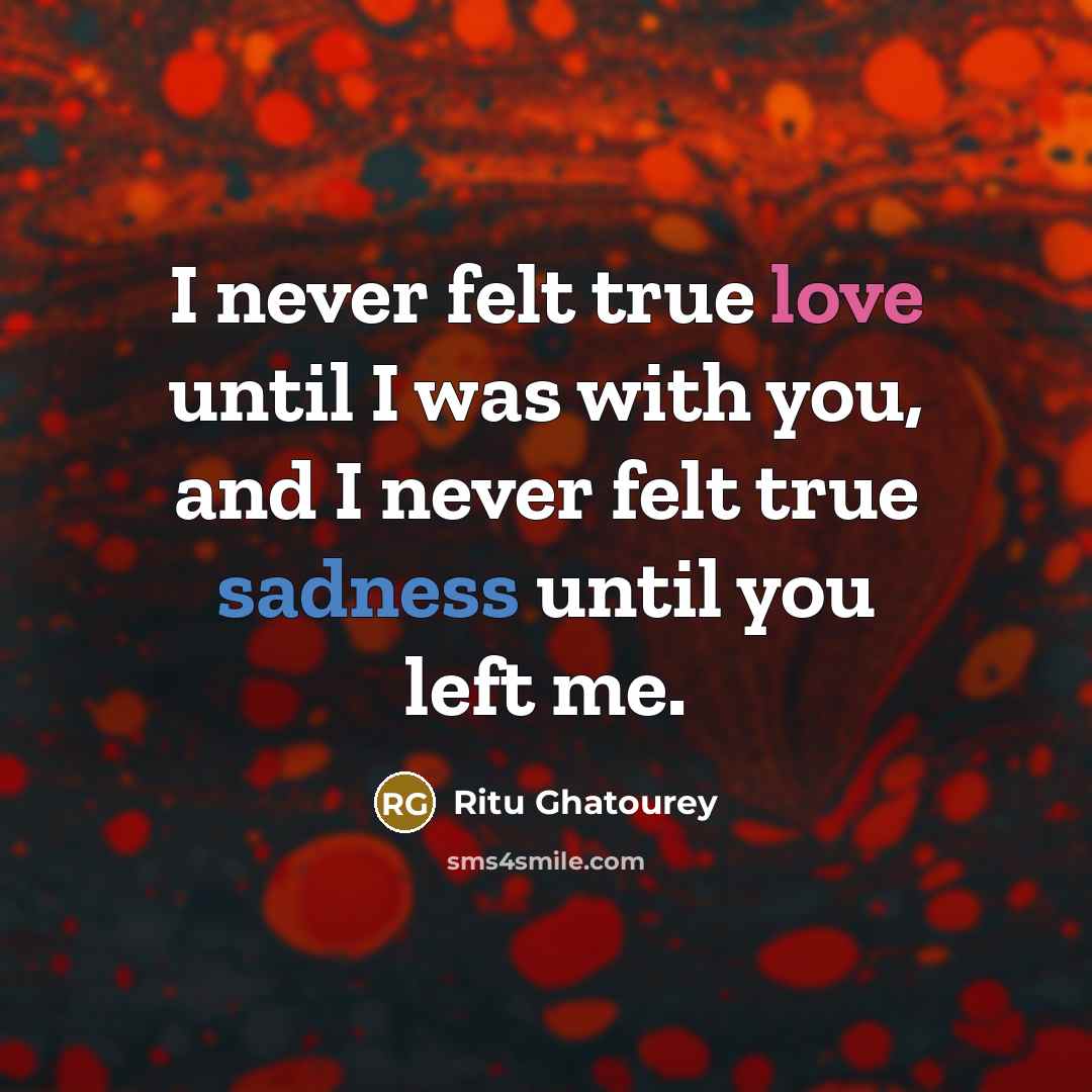 “I never felt true love until I was with you, and I never felt true sadness until you left me.” quote by Ritu Ghatourey