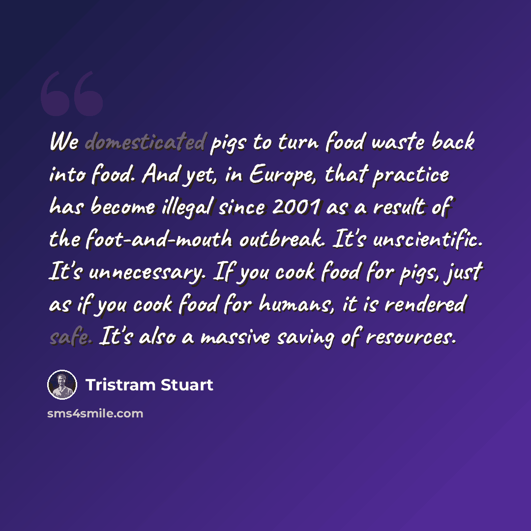 “We domesticated pigs to turn food waste back into food. And yet, in Europe, that practice has become illegal since 2001 as a result of the foot-and-mouth outbreak. It's unscientific. It's unnecessary. If you cook food for pigs, just as if you cook food for humans, it is rendered safe. It's also a…” quote by Tristram Stuart