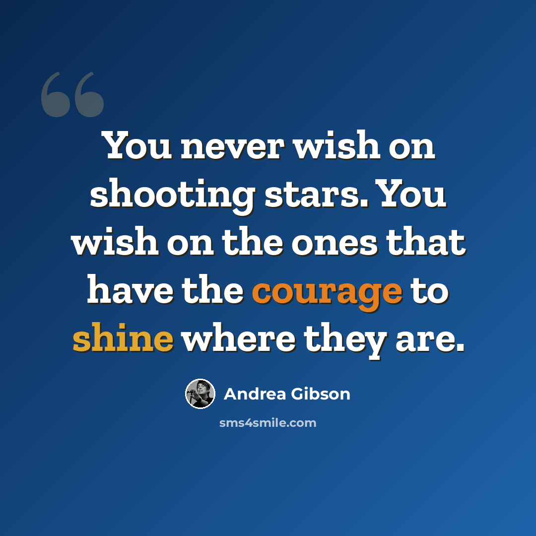 “You never wish on shooting stars. You wish on the ones that have the courage to shine where they are.” quote by Andrea Gibson