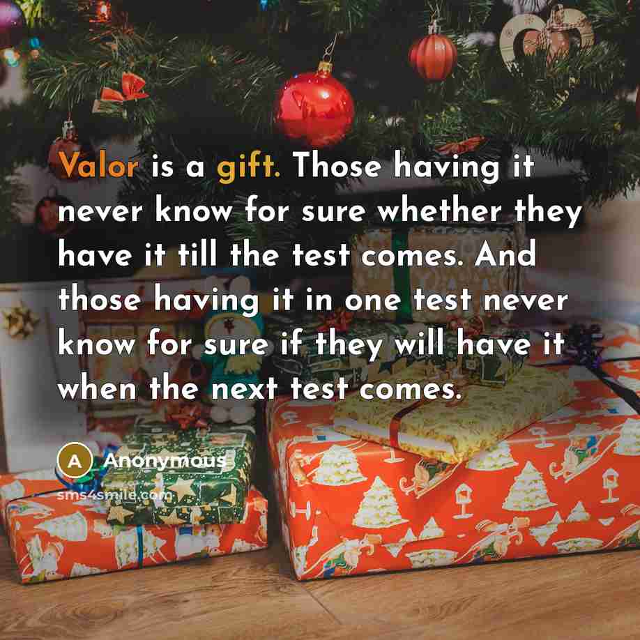 “Valor is a gift. Those having it never know for sure whether they have it till the test comes. And those having it in one test never know for sure if they will have it when the next test comes.” quote by Anonymous