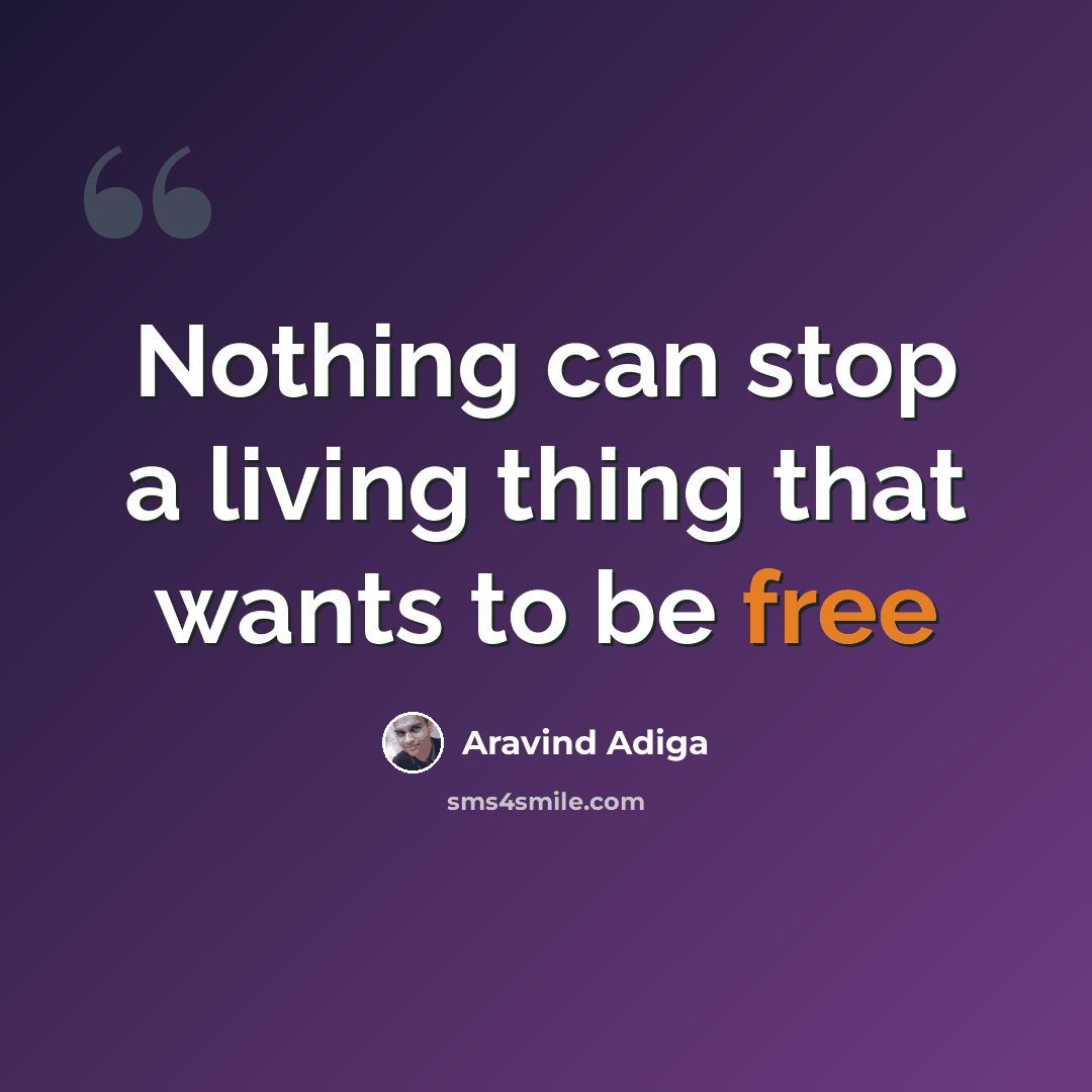 “Nothing can stop a living thing that wants to be free” quote by Aravind Adiga