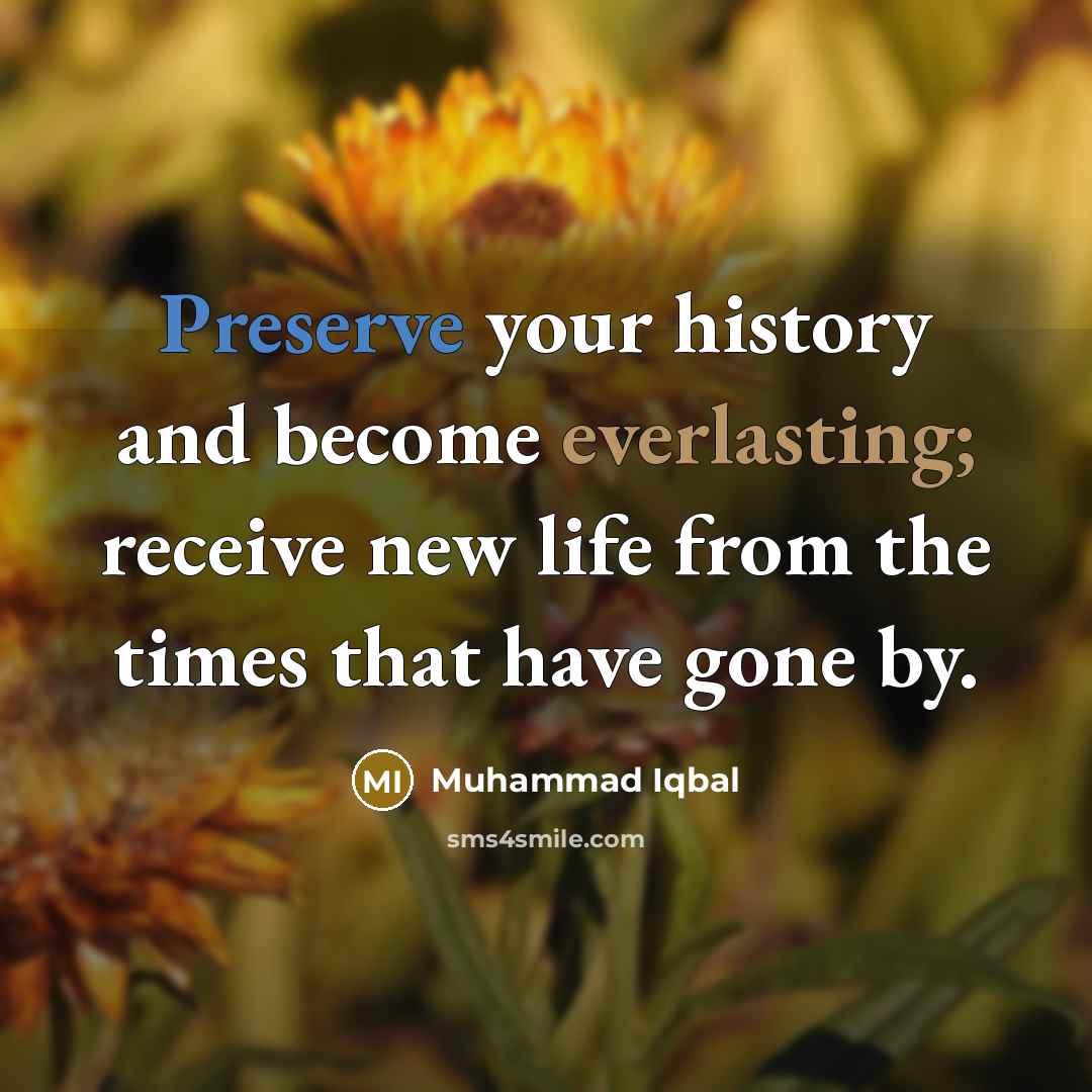 “Preserve your history and become everlasting; receive new life from the times that have gone by.” quote by Muhammad Iqbal